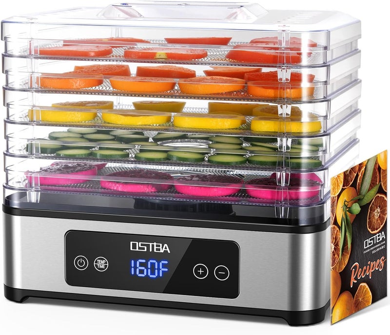 OSTBA Food Dehydrator, 5 Stainless Steel Trays, 48H Timer & Temp Control up to 160°F, 400W Food Dryer, Recipe Book for Jerky, Fruit, Meat, Vegetables, Herbs, BPA-Free - Image 1
